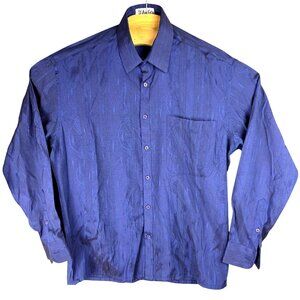 Vintage D'Avila Disco Shirt Mens M Blue Long Sleeve Button-Up Polyester Rayon
